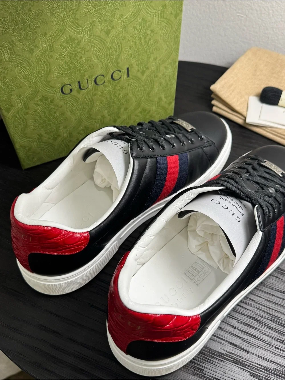Gucci Ace Web Sneakers Leather Black 9